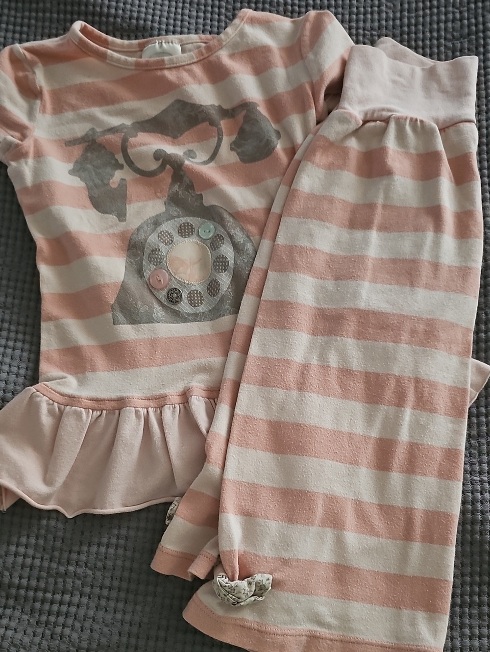 Persnickety Pink Striped Kids Set with Phone Motif 3t
